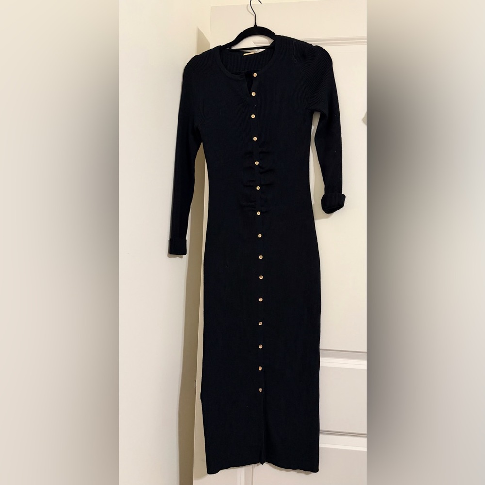 Elie Tahari Black Long Sleeve Dress with Gold Buttons